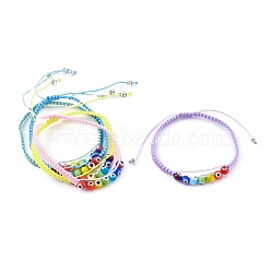 Chakra Jewelry, Adjustable Nylon Cord Braided Bead Bracelet, with Evil Eye Lampwork Round Beads and Alloy Spacer Beads, Mixed Color, Inner Diameter: 2-1/8~3-1/2 inch(5.5~9cm)(BJEW-JB05976)