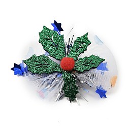 Christmas Theme Glitter Felt Fabric Alligator Hair Clip, with Iron Clip, Tree, 82x88x16.5mm(PHAR-U002-01I)