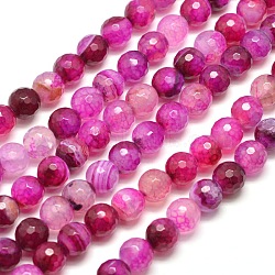 Dyed Natural Agate Faceted Round Beads Strands, Deep Pink, 8mm, Hole: 1mm, about 48pcs/strand, 14.5 inch(G-E267-22)