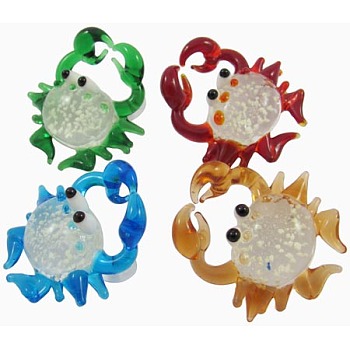 Handmade Luminous Lampwork Pendants, Crab, Mixed Color, Size: about 32mm wide, 32mm long, hole: 5mm