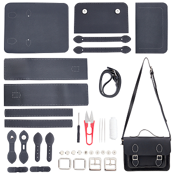 DIY Backpack Making Set, Including PU Leather Bag Materials, Iron & Alloy Findings, Screwdriver, Scissors and Wax Cord, Black, 19x26cm
