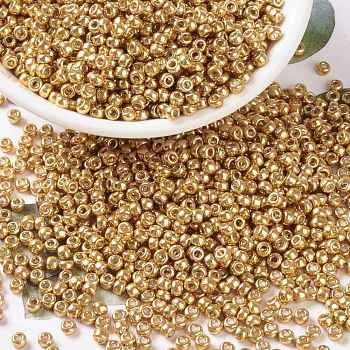 MIYUKI Round Rocailles Beads, Japanese Seed Beads, (RR182) Galvanized Yellow Gold, 8/0, 3mm, Hole: 1mm, about 390pcs/bottle, 10g/bottle
