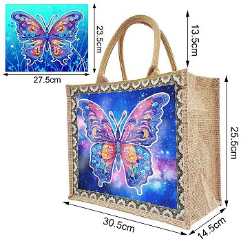 Diamond Painting DIY Hand Bag Kits, Gunny Bag, Butterfly, 305x255x145mm