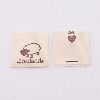 Cotton Sewing Labels, Cloth Labels, for Sewing, Knitting, Crafts, Word Handmade, Khaki, Animal Pattern, 39x21x0.3mm