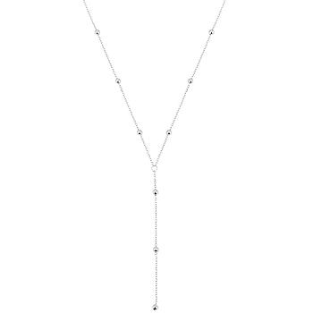 Rhodium Plated 925 Sterling Silver Y Chain Necklace for Women 18K Gold Plated Round Beads Long Dainty Y-Shaped Necklace Jewelry Gift for Women, Platinum, 16-3/4 inch(42.5cm)