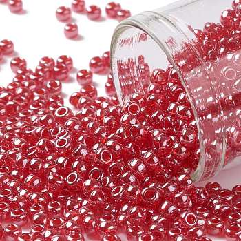 TOHO Round Seed Beads, Japanese Seed Beads, (109C) Dark Ruby Transparent Luster, 8/0, 3mm, Hole: 1mm, about 222pcs/bottle, 10g/bottle