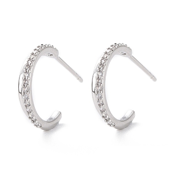 Sparkling Half Hoop Cubic Zirconia Earrings, Open Hoop Earrings, C-shape Stud Earrings for Women, Cadmium Free & Lead Free, Platinum, 14.5x2.5mm, Pin: 0.9mm