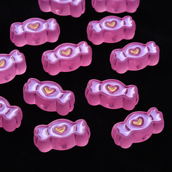 Transparent Acrylic Beads, with Enamel, Frosted, Candy, Medium Violet Red, 13.5x26.5x9.5mm, Hole: 3mm