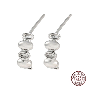 Rhodium Plated 925 Sterling Silver Stud Earring Findings, Oval Earring Settings, with S925 Stamp, Real Platinum Plated, 10x4mm, Pin: 10.5x0.7mm, Tray: 3x1.5mm
