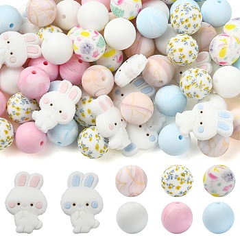 70Pcs 8 Styles Food Grade Eco-Friendly Silicone Beads, Mixed Color, 15~26x15~17.5x8~15mm, Hole: 2mm