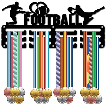 Sports Theme Iron Medal Hanger Holder Display Wall Rack, 3-Line, with Screws, Football, 130x290mm, Hole: 5mm