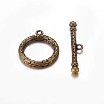 Tibetan Style Zinc Alloy Toggle Clasps, Lead Free, Cadmium Free and Nickel Free, Antique Bronze, Ring: 26x21mm, Hole: 2mm, Bar: 37mm, Hole: 2mm