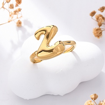 304 Stainless Steel Open Cuff Rings for Women, Letter, Real 18K Gold Plated, Letter Z, 13~14x7~15mm