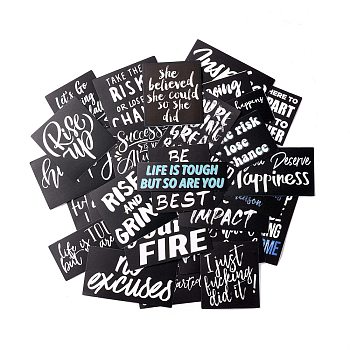 61Pcs Inspirational Waterproof Self Adhesive Paper Stickers, for Suitcase, Skateboard, Refrigerator, Helmet, Mobile Phone Shell, Black, Word, 21~67x39~66x0.2mm