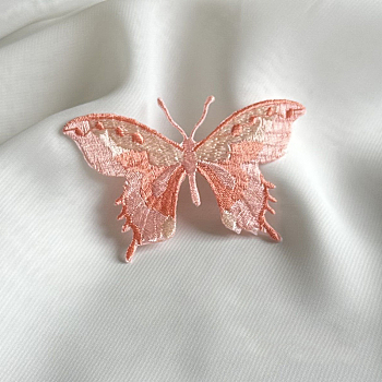 Butterfly Self Adhesive Computerized Embroidery Cloth Iron on/Sew on Patches, Costume Accessories, Appliques, Salmon, 50x80mm