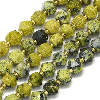 Natural Yellow Turquoise(Jasper) Beads Strands, Faceted, Octagonal, 9~10.5x9~10.5x7.5~8.5mm, Hole: 1mm, about 36~40pcs/strand, 15.35~15.55 inch(39~39.5cm)