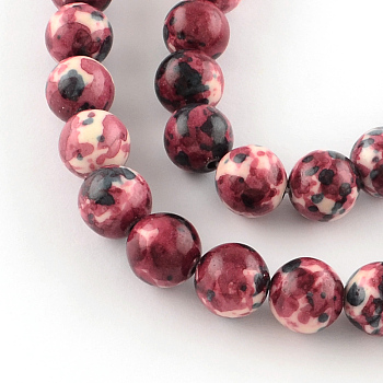 Dyed Natural Ocean White Jade Round Bead Strands, FireBrick, 4mm, Hole: 1mm, about 92pcs/strand, 15.7 inch