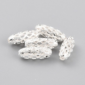 Brass Beads, Long-Lasting Plated, Hollow Out, Rice, 925 Sterling Silver Plated, 10x4mm, Hole: 1.4mm