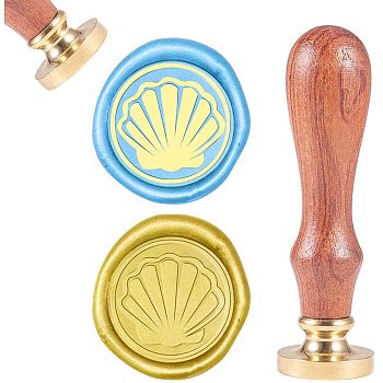 DIY Scrapbook, Brass Wax Seal Stamp and Wood Handle Sets, Shell, Golden, 8.9x2.5cm, Stamps: 25x14.5mm