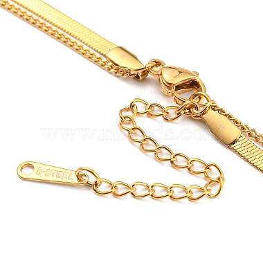 304 Stainless Steel Curb & Herringbone Chains Double Layer Necklaces(NJEW-P280-01G)-4