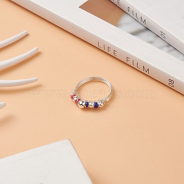 Independence Day Japanese Seed Braided Bead Finger Ring(RJEW-TA00061)-2