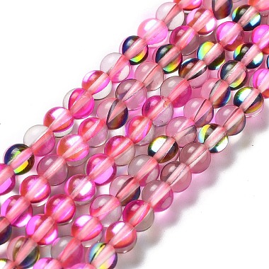 Hot Pink Round Moonstone Beads