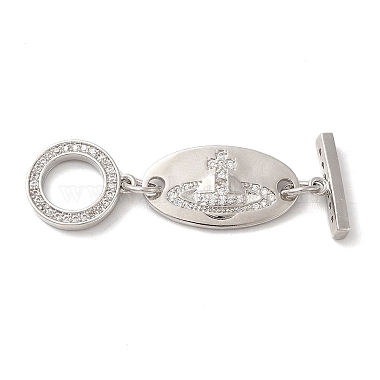 Platinum Clear Oval Brass+Cubic Zirconia Toggle Clasps