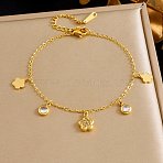 304 Stainless Steel Micro Pave Clear Cubic Zirconia Charm Bracelets, Cable Chain Bracelets for Women, Golden, Flower, 6.97 inch(17.7cm)(BJEW-K297-03A-G)
