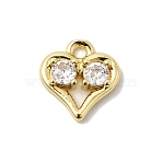 Brass Micro Pave Cubic Zirconia Pendants, Heart Charms, Rack Plating, Long-Lasting Plated, Cadmium Free & Lead Free, Real 18K Gold Plated, Clear, 10.5x10x2.5mm, Hole: 1.5mm(KK-L258-11G-03)