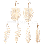 3 Pairs 3 Style Alloy Leaf Long Dangle Earrings for Women, Light Gold, 78~79mm, Pin: 0.8mm, 1 Pair/style(EJEW-AN0001-73)