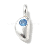 925 Sterling Sliver Cubic Zirconia Moon Charms, 925 Sterling Silver Plated, Cornflower Blue, 8.5x3.5x2mm, Hole: 1.5mm(STER-R002-02S-04)