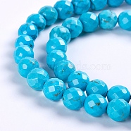 Natural Howlite Beads Strands, Dyed & Heated, Faceted, Round, Turquoise, 6mm, Hole: 1mm, about 51pcs/strand, 15.15 inch(38.4cm)(TURQ-P027-40)