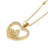 Brass Micro Pave Cubic Zirconia Heart Pendant Necklaces for Women, Real 18K Gold Plated, Clear, 17.36 inch(441mm)(NJEW-S429-01G-03)