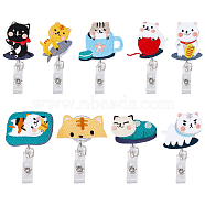 1 Set Cat & Tiger Theme Badge Reels, Polyester & ABS Plastic Retractable Badge Holder, Mixed Color, 115~134mm, 1pc/style, 9 style, 9pcs/set(AJEW-FH0003-71)