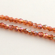 Electroplate Glass Bead Strands, Rainbow Plated, Faceted Bicone, Orange Red, 4x4.5mm, Hole: 1mm, 92~96pcs/strand, 13.78~14.37 inch(X-EGLA-R094-4mm-11)