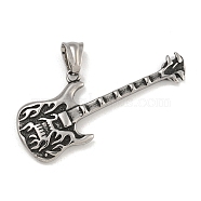 304 Stainless Steel Big Pendants, Guitar Charm, Antique Silver, 11x54x4mm, Hole: 9x5mm(STAS-D110-12AS)