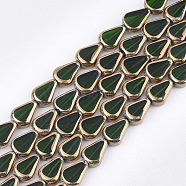 Electroplate Glass Beads Strands, Edge Plated, Melon Seeds, Dark Green, 11x8x4.5mm, Hole: 1mm, about 30pcs/strand, 12.7 inch(EGLA-S188-07B)