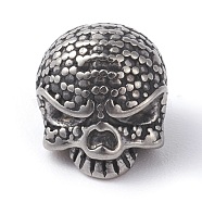 316 Surgical Stainless Steel Beads, Skull, Antique Silver, 9x12x9mm, Hole: 2mm(STAS-G186-24AS)