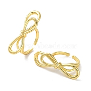 Brass Open Cuff Ring, Hollow Bowknot, Real 18K Gold Plated, US Size 8(18.1mm)(RJEW-E292-07G)