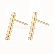 Brass Stud Earring Findings, with Loop, Rectangle, Real 18K Gold Plated, 12.5x1.5mm, Hole: 0.8mm, pin: 0.7mm(KK-S345-252G)