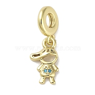 Rack Plating Brass Pave Cubic Zirconia European Dangle Charms, Boy Large Hole Pendants, Real 18K Gold Plated, Lead Free & Cadmium Free, Long-Lasting Plated, Orchid, 26.5mm, Hole: 4.5mm, Boy: 16.5x10x3.5mm(X-KK-R163-08A-G)