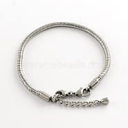 304 Stainless Steel European Style Snake Chains Bracelets, with Lobster Claw Clasp, Stainless Steel Color, 195x3mm(X-STAS-R066-04)