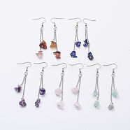 Natural Gemstone Chip Dangle Earrings, with 316 Surgical Stainless Steel Cable Chains and Brass Earring Hooks, 74mm, pin: 0.6mm(X-EJEW-JE02417)