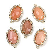 Natural Sunstone Faceted Oval Links, Rack Plating Brass Micro Pave Clear Cubic Zirconia Connector Charms, Golden, 21x12.5x5mm, Hole: 1.6mm and 1.4mm(G-B126-07G-10)