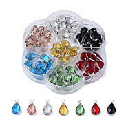 K9 Glass Pendants, with Brass Findings, Teardrop, Mixed Color, Faceted, Platinum, 18x10.5x5mm, Hole: 2mm(GLAA-N038-35P)