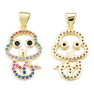 Brass Micro Pave Cubic Zirconia Pendants, with Brass Snap on Bails, Nickel Free, Real 18K Gold Plated, Fish Charm, Colorful, 22x13.5x2.5mm, Hole: 3.5x4mm(KK-N227-123)