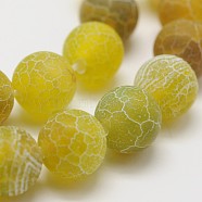 Dyed Natural Crackle Agate Round Beads Strands, Grade A, Yellow Green, 10mm, Hole: 1mm, about 39pcs/strand, 14.9 inch(G-G055-10mm-12)