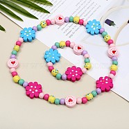 Plastic & Wood Beaded Necklaces & Beaded Bracelets Sets, Kid Jewelry Sets, Flower, 450mm & 140mm(WG31E53-23)