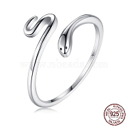 Rhodium Plated 925 Sterling Silver Cuff Rings, Open Rings, with Cubic Zirconia, Snake, Platinum(RJEW-BB56107)