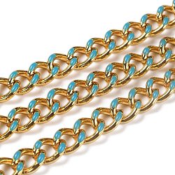 Golden Brass Enamel Curb Chain, Twisted Chain, Long-Lasting Plated, with Spool, Unwelded, Steel Blue, 10.5x8x3.5mm, 32.8 Feet(10m)/roll(CHC-H103-07A-G)